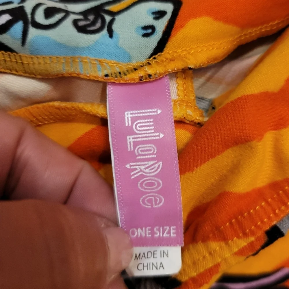 LuLaRoe Frankenstein Halloween Leggings Orange Yellow Zigzag Monster Print OS